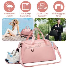 Gym Duffle Bag with Shoe Compartment & Wet Pocket 37L Waterproof Sports Travel Bag for Men Women Carry On Weekender Overnight Tote with Adjustabl (Color: Pink)