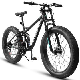 A26309 26 inch Mountain Bike,Full-Suspension 21 Speeds Drivetrain with Disc-Brake MTB Bicycle, 26*4" Fat tire Bike for Men (Color: Black)